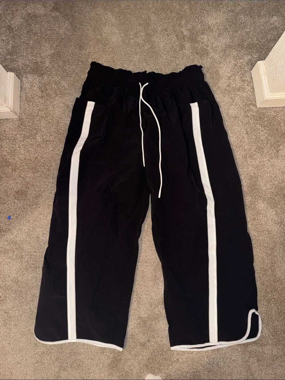 Black Track Jogger Pants with White Side Stripe